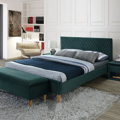Čalouněná manželská postel NEVIO - 180x200 cm, zelená