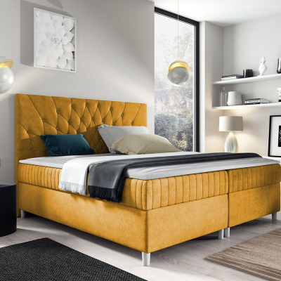 Hotelová manželská postel 180x200 RUSK - žlutá + topper ZDARMA