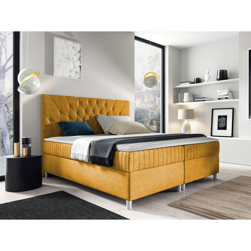 Hotelová manželská postel 180x200 RUSK - žlutá + topper ZDARMA