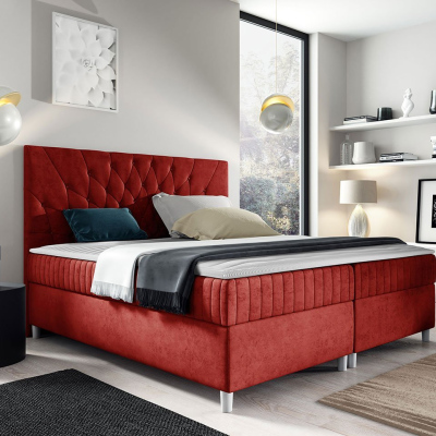 Hotelová manželská postel 160x200 RUSK - červená + topper ZDARMA