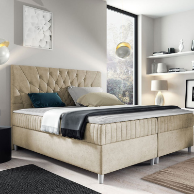 Hotelová manželská postel 160x200 RUSK - béžová + topper ZDARMA