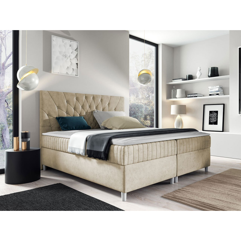 Hotelová manželská postel 160x200 RUSK - béžová + topper ZDARMA