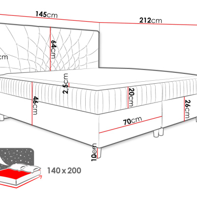 Hotelová manželská postel 140x200 RUSK - světlá modrá + topper ZDARMA