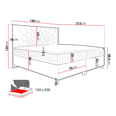 Hotelová manželská postel 140x200 RUSK - světlá modrá + topper ZDARMA