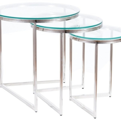 Set odkládacích stolků THEON - transparentní / stříbrný