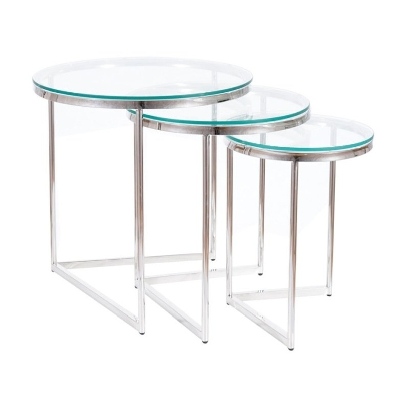 Set odkládacích stolků THEON - transparentní / stříbrný