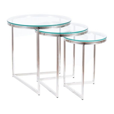 Set odkládacích stolků THEON - transparentní / stříbrný