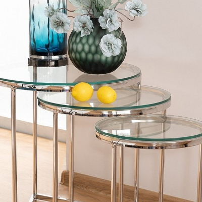 Set odkládacích stolků THEON - transparentní / stříbrný