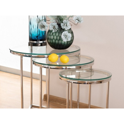 Set odkládacích stolků THEON - transparentní / stříbrný