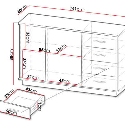 Kombinovaná komoda MILAGRA 2 - dub wotan / černá