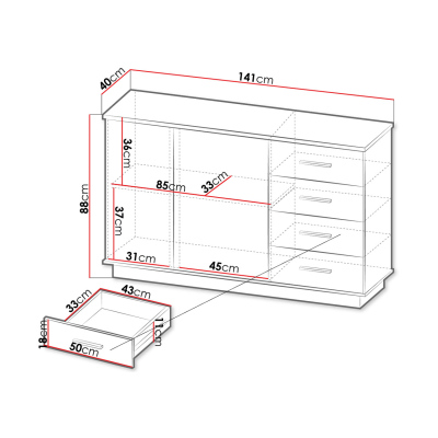 Kombinovaná komoda MILAGRA 2 - dub wotan / černá