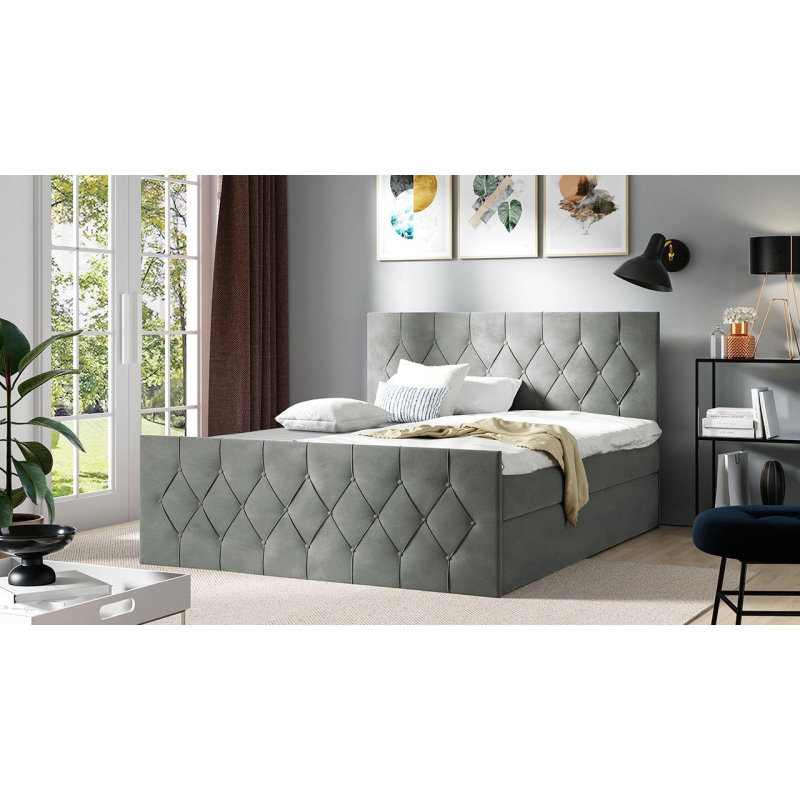 Boxspringová dvojlůžková postel 200x200 SENCE 2 - šedá + topper ZDARMA