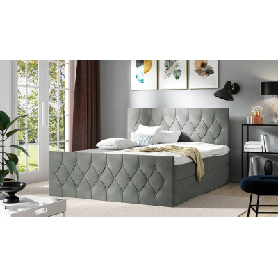 Boxspringová dvojlůžková postel 200x200 SENCE 2 - šedá + topper ZDARMA