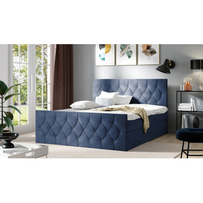 Boxspringová dvojlůžková postel 200x200 SENCE 2 - modrá + topper ZDARMA