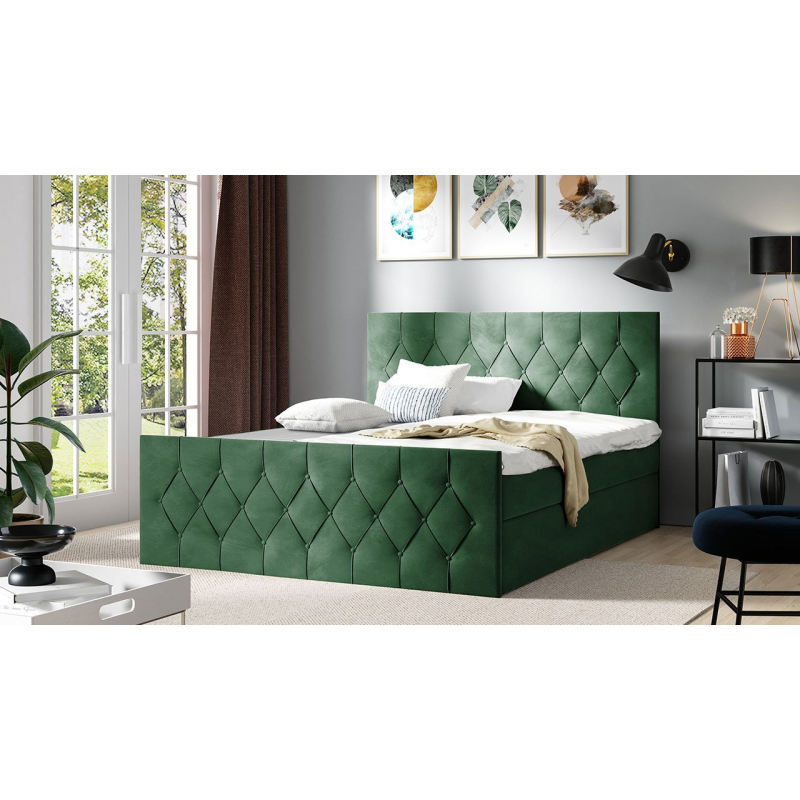 Boxspringová dvojlůžková postel 180x200 SENCE 2 - zelená + topper ZDARMA