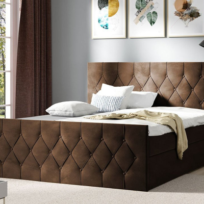 Boxspringová dvojlůžková postel 160x200 SENCE 2 - hnědá + topper ZDARMA