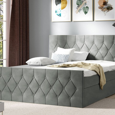 Boxspringová dvojlůžková postel 160x200 SENCE 2 - šedá + topper ZDARMA