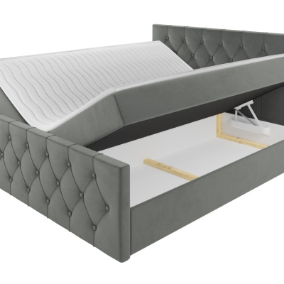 Boxspringová dvojlůžková postel 200x200 SENCE 2 - šedá + topper ZDARMA