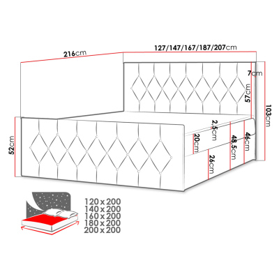 Boxspringová dvojlůžková postel 180x200 SENCE 2 - červená + topper ZDARMA