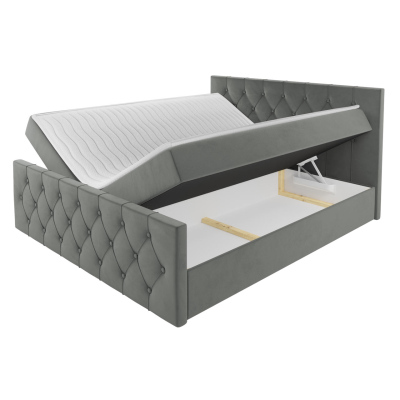 Boxspringová dvojlůžková postel 160x200 SENCE 2 - šedá + topper ZDARMA