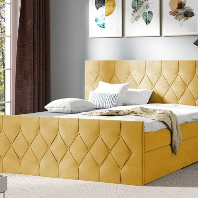Boxspringová dvojlůžková postel 160x200 SENCE 2 - žlutá + topper ZDARMA