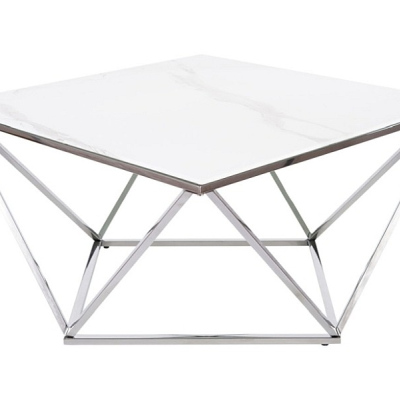 Designový konferenční stolek SULO - bílý mramor / ocelový