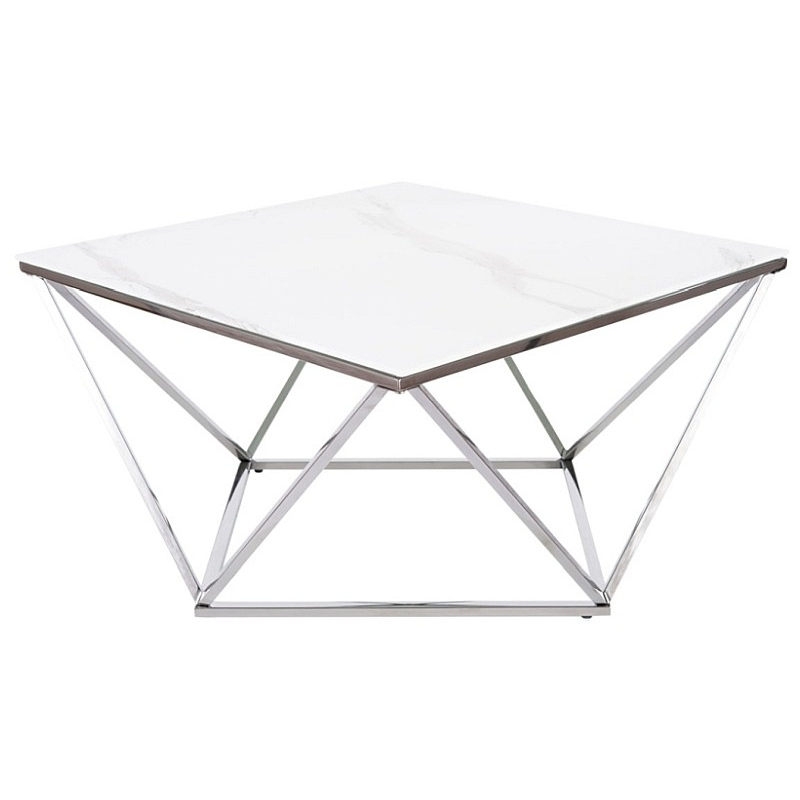Designový konferenční stolek SULO - bílý mramor / ocelový