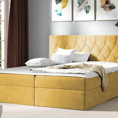 Americká dvojlůžková postel 200x200 SENCE 1 - žlutá + topper ZDARMA
