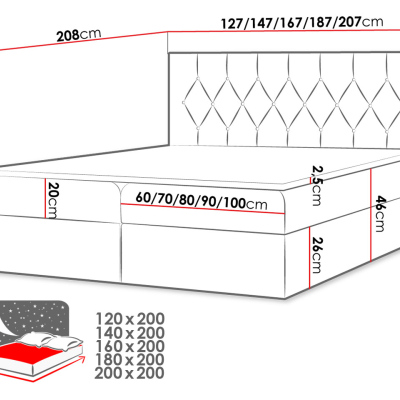 Americká dvojlůžková postel 160x200 SENCE 1 - červená + topper ZDARMA