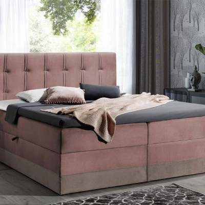 Boxspringová manželská postel 200x200 SANDIA - růžová / hnědá + topper ZDARMA