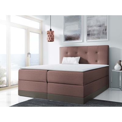 Boxspringová manželská postel 160x200 SANDIA - růžová / hnědá + topper ZDARMA