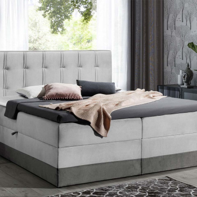 Boxspringová manželská postel 140x200 SANDIA - šedá + topper ZDARMA