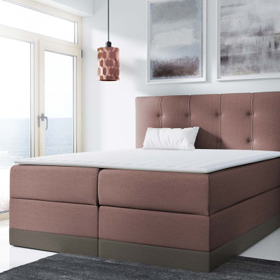 Boxspringová manželská postel 140x200 SANDIA - růžová / hnědá + topper ZDARMA