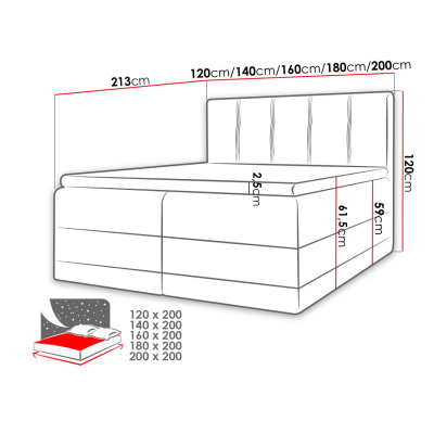 Boxspringová manželská postel 200x200 SANDIA - růžová / hnědá + topper ZDARMA