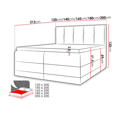 Boxspringová manželská postel 200x200 SANDIA - béžová / hnědá + topper ZDARMA