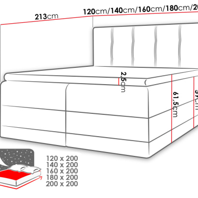 Boxspringová manželská postel 180x200 SANDIA - šedá + topper ZDARMA