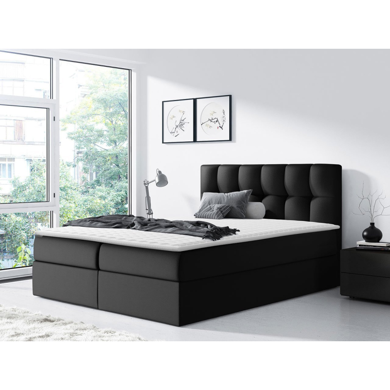 Hotelová manželská postel 200x200 KOLDBY - černá ekokůže + topper ZDARMA