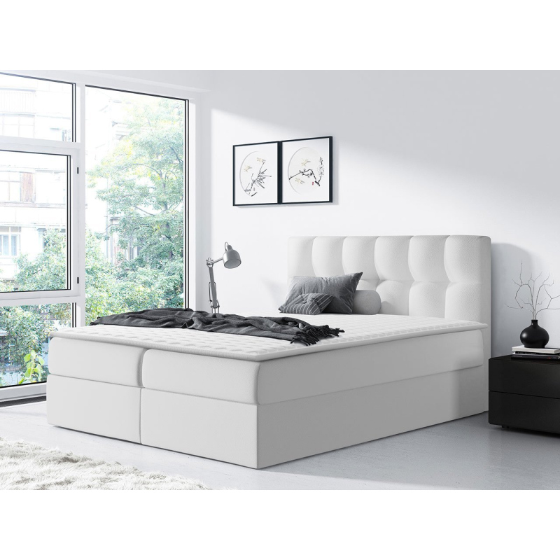 Hotelová manželská postel 180x200 KOLDBY - bílá ekokůže + topper ZDARMA
