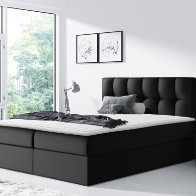 Hotelová manželská postel 160x200 KOLDBY - černá ekokůže + topper ZDARMA