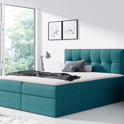 Hotelová manželská postel 160x200 KOLDBY - modrá + topper ZDARMA