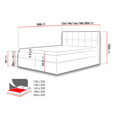 Hotelová manželská postel 200x200 KOLDBY - černá + topper ZDARMA