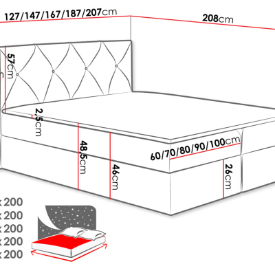 Americká jednolůžková postel 120x200 LITZY 1 - světlá šedá + topper ZDARMA