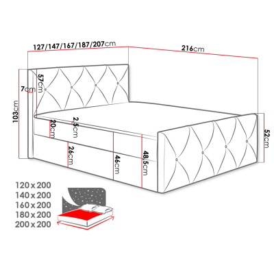 Kontinentální jednolůžková postel 120x200 LITZY 2 - modrá + topper ZDARMA