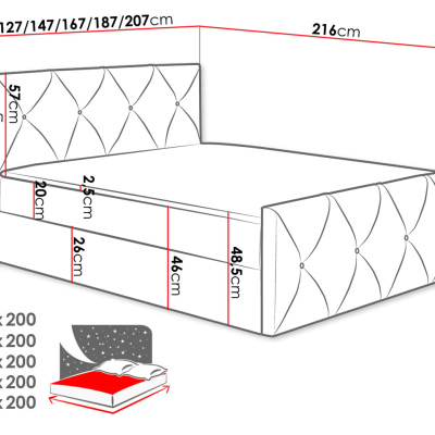 Kontinentální jednolůžková postel 120x200 LITZY 2 - růžová + topper ZDARMA
