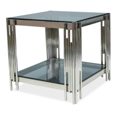 Odkládací stolek FRYDERYK - sklo / stříbrný