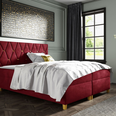 Boxspringová dvoulůžková postel 180x200 LUELA - červená + topper ZDARMA