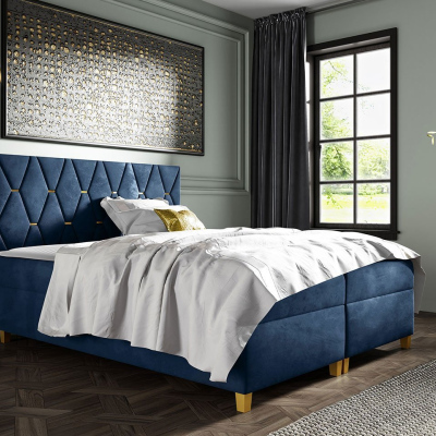 Boxspringová dvoulůžková postel 180x200 LUELA - modrá + topper ZDARMA