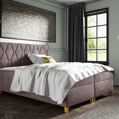 Boxspringová dvoulůžková postel 160x200 LUELA - starorůžová + topper ZDARMA