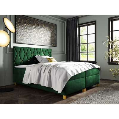 Boxspringová dvoulůžková postel 160x200 LUELA - zelená + topper ZDARMA