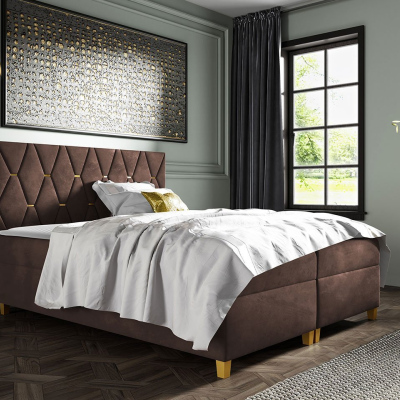 Boxspringová dvoulůžková postel 140x200 LUELA - hnědá + topper ZDARMA